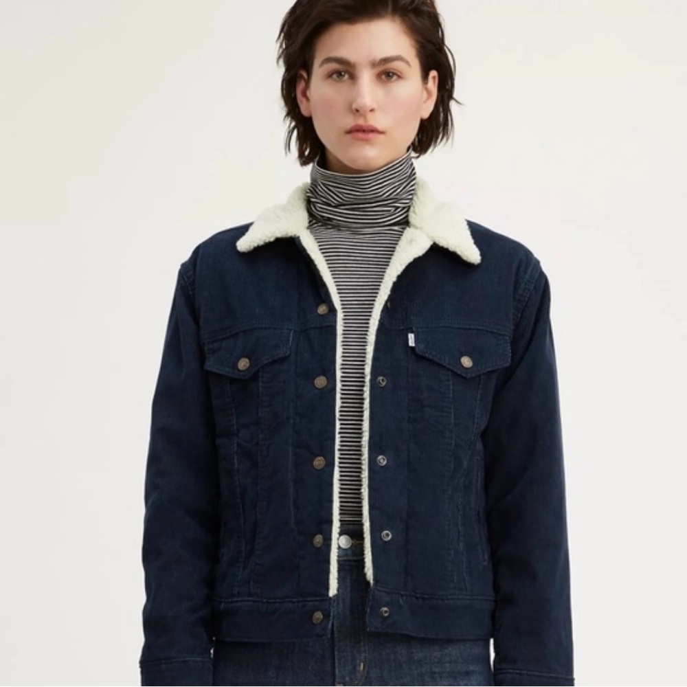 Levi's Women's Dark Blue Denim Jacket with Sherpa Lining